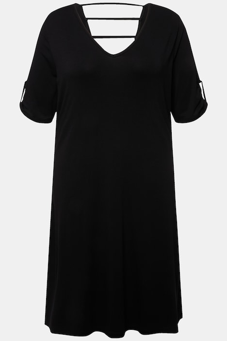 Jersey-Strandkleid, V-Ausschnitt, Zierbänder, Halbarm