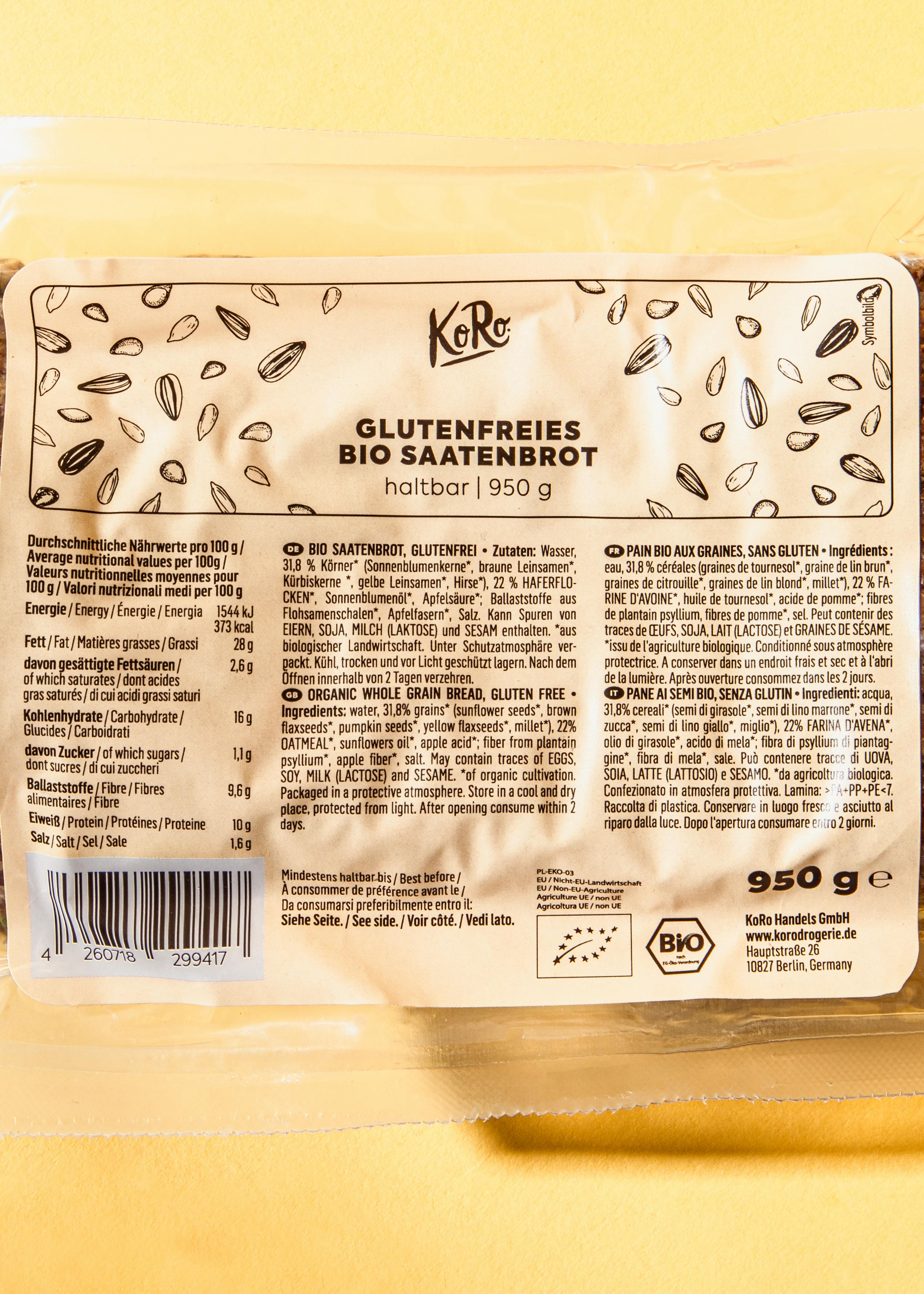 Glutenfreies Bio Saatenbrot 950 g