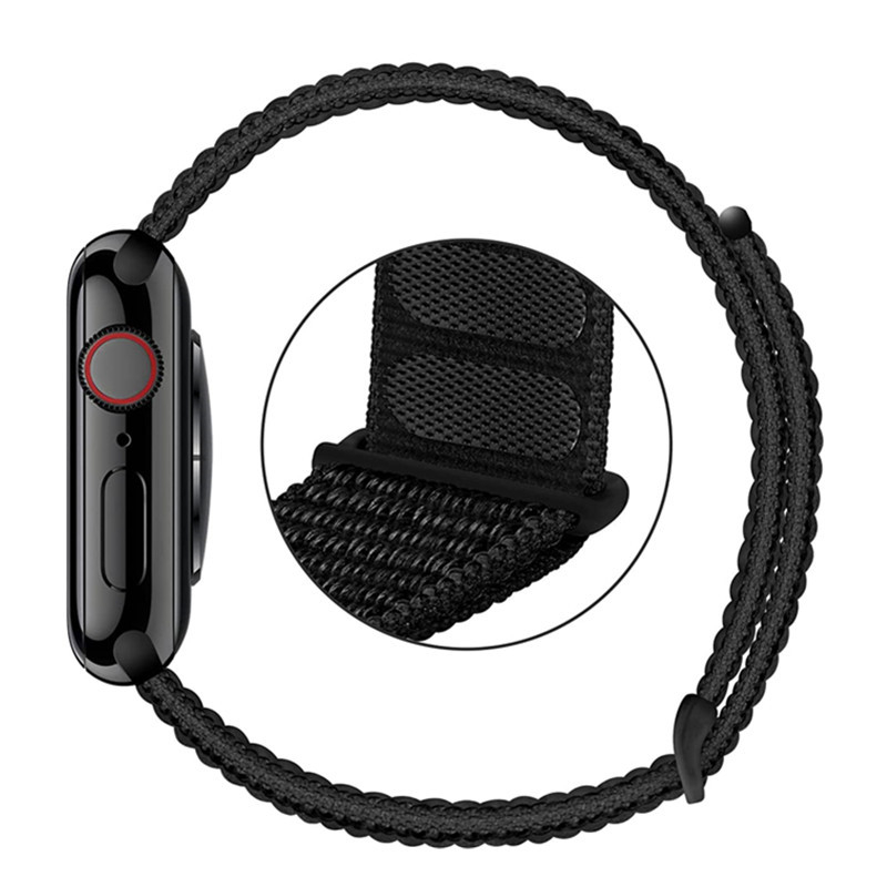 Apple Watch (49/46/45/44 mm) Nylon Ersatz Armband mit Klettverschluss (Gelenkumfang: 185-239mm) - Schwarz
