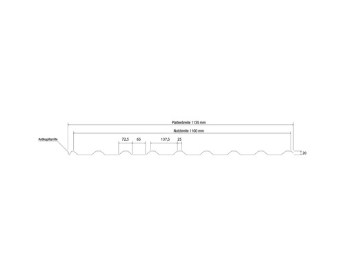 Trapeziumplaat W20 verzinkt met anti-vingerafdruk 2000 mm x 1135 mm x 0,5 mm