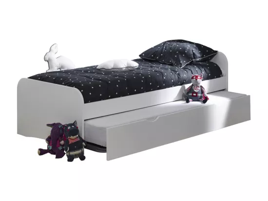 Pack lit gigogne avec 2 matelas 90x190 cm bois massif blanc THAÏS