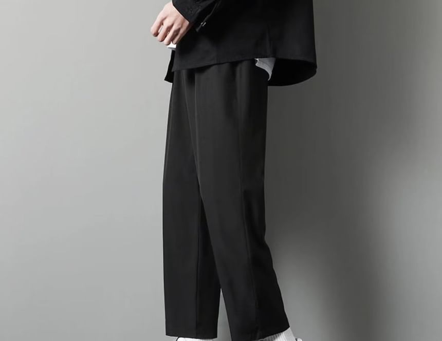 Blueforce - Effen cropped, taps toelopende broek met trekkoord in de taille
