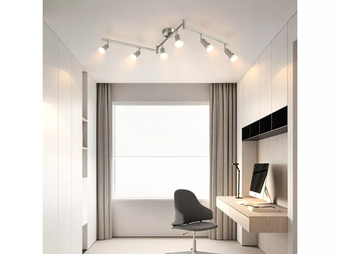 NETTLIFE 6 Spots de plafond salon moderne GU10 pivotants à 330° en acier inoxydable pour chambre intérieur (sans ampoule)