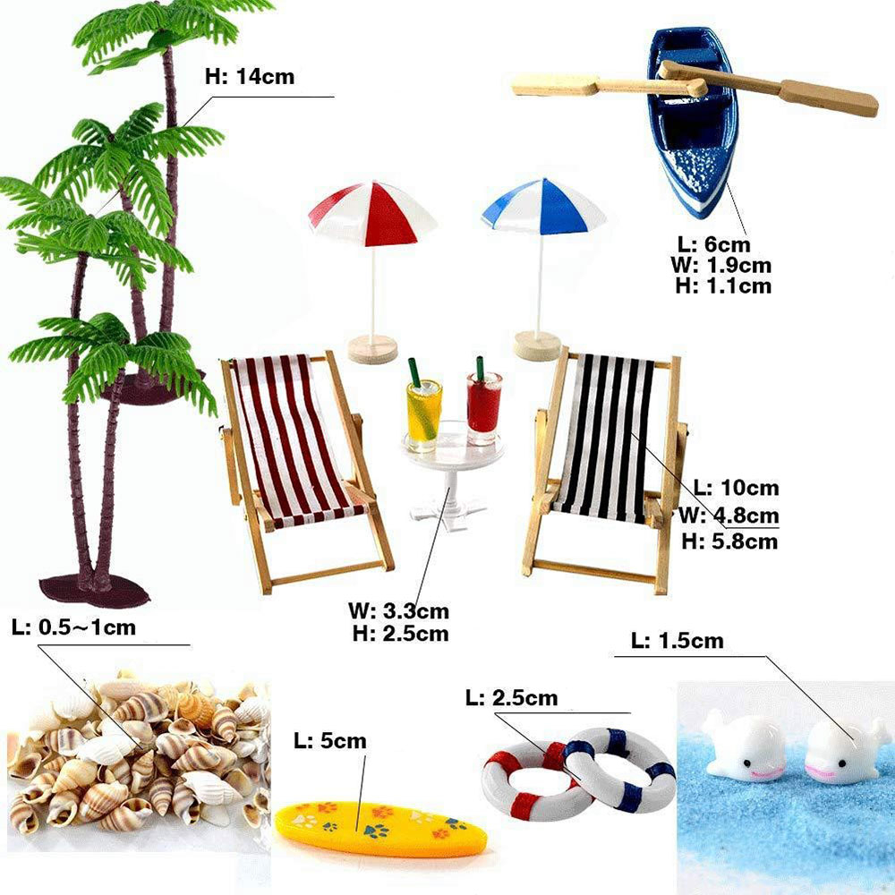 (19-tlg. Set) Deko Miniatur Strand Zubehör Bastel DIY Micro Beach