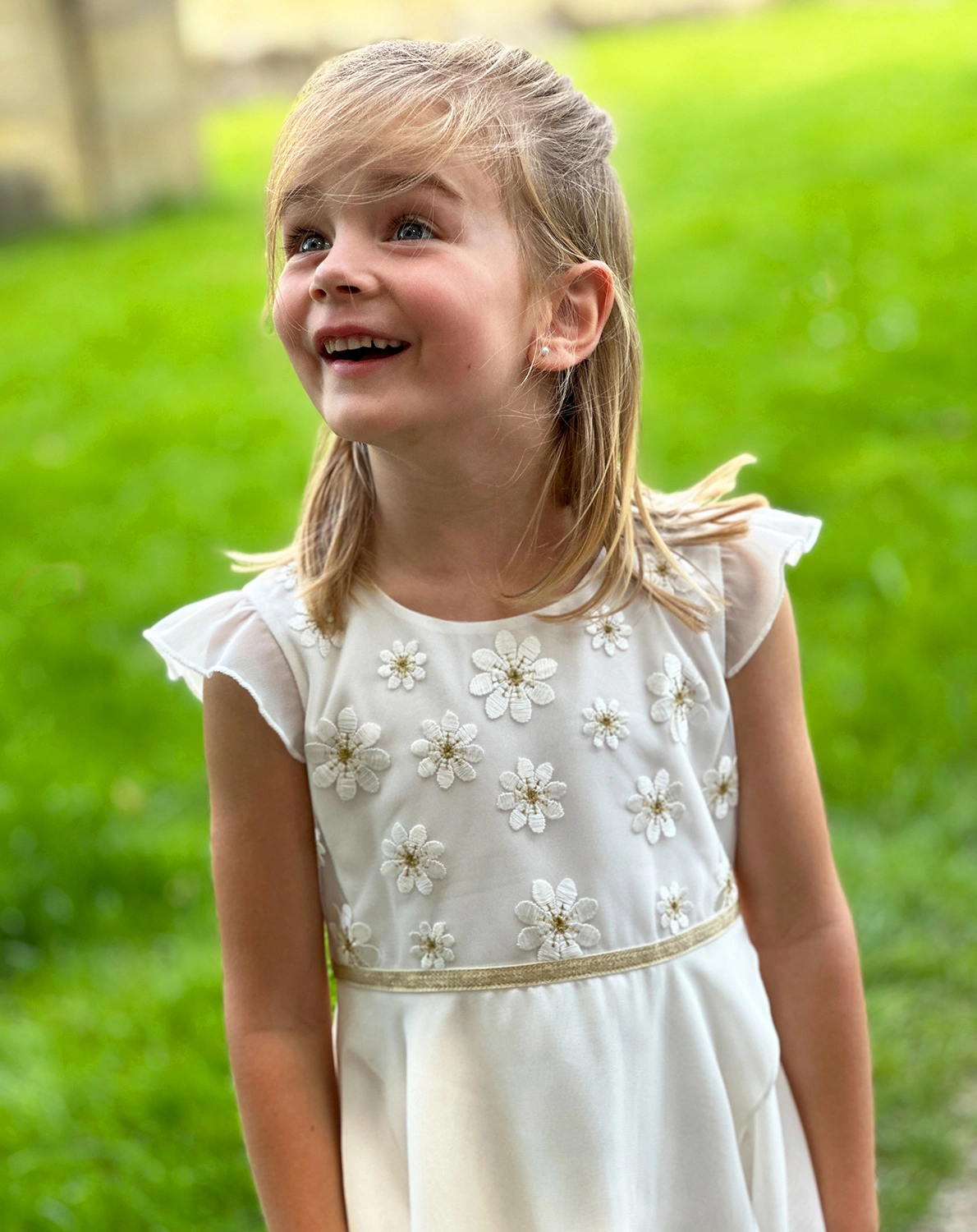 Kurzarm-Kleid GOLDFLOWERS in ecru