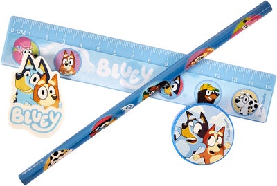 Bluey Skrivesett med Fargestifter & Pennal