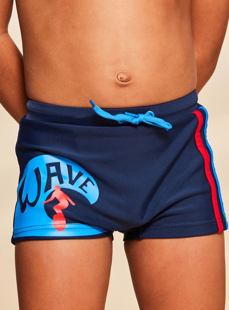 Boxer de bain bleu marine à motif surfeur
