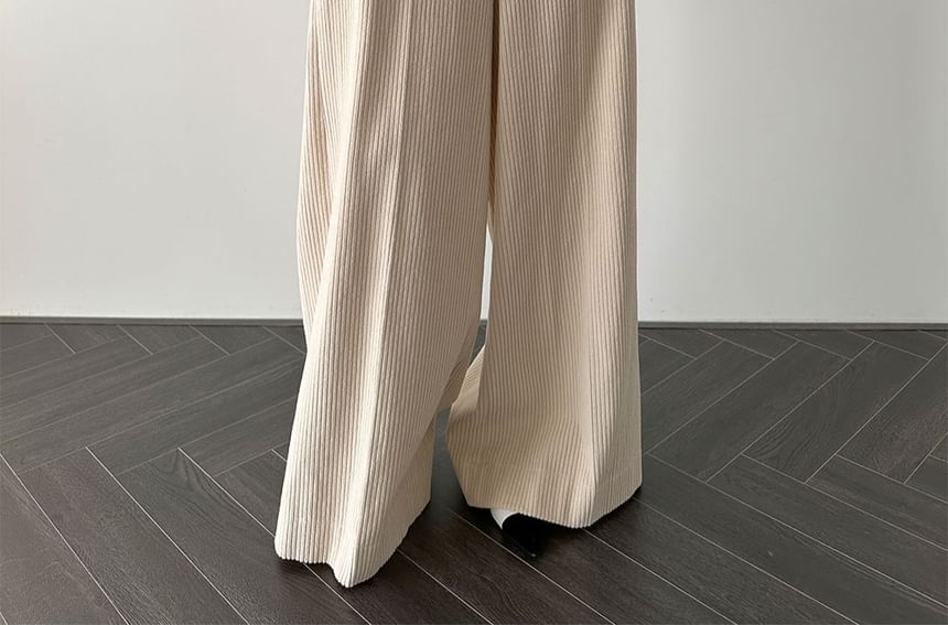 Coris - Hoge taille effen corduroy broek met wijde pijpen