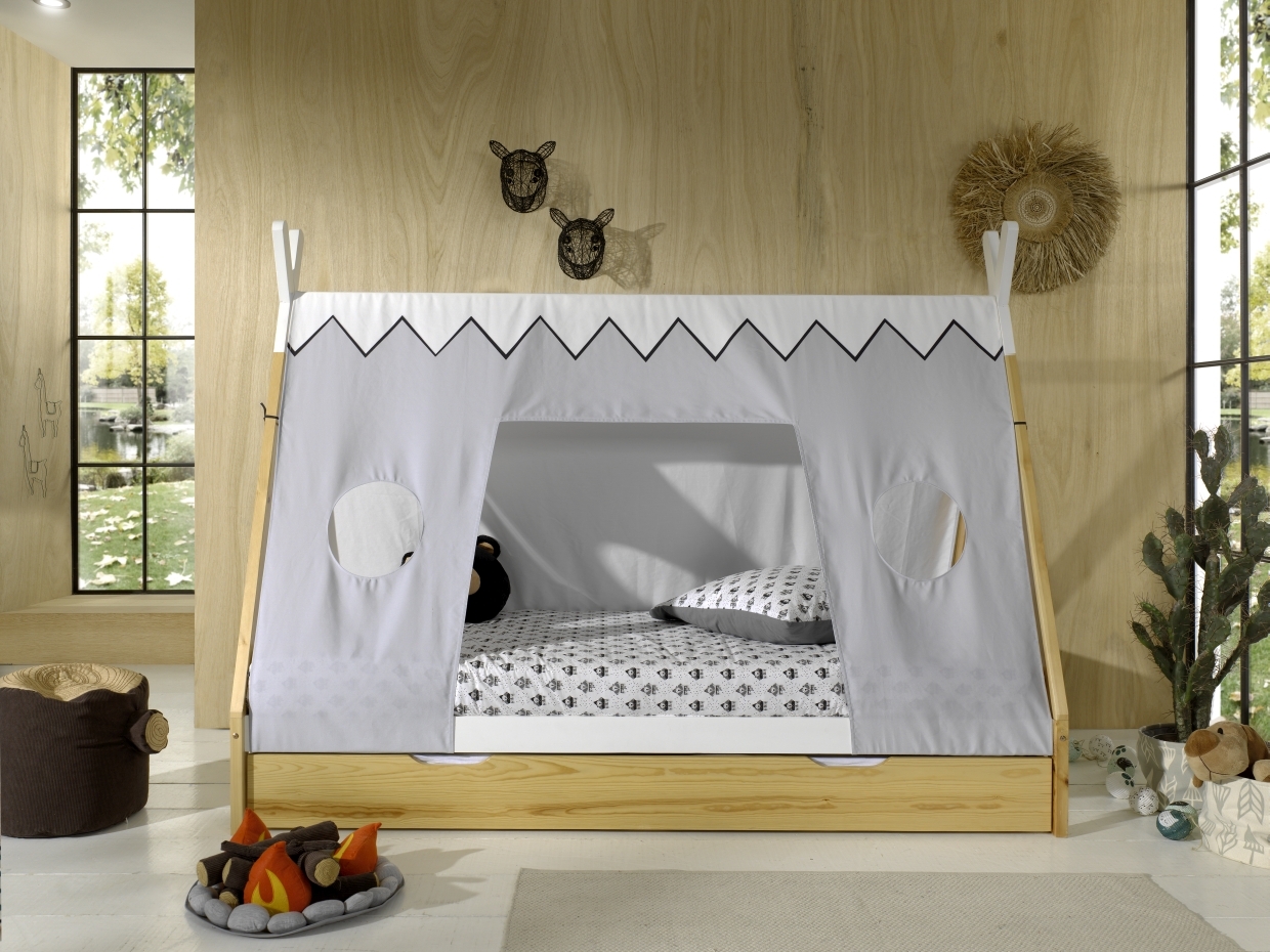 Tipi-Zelt-Bett - Kiefer-weiß - Zeltdach - Schublade - 90x200 cm