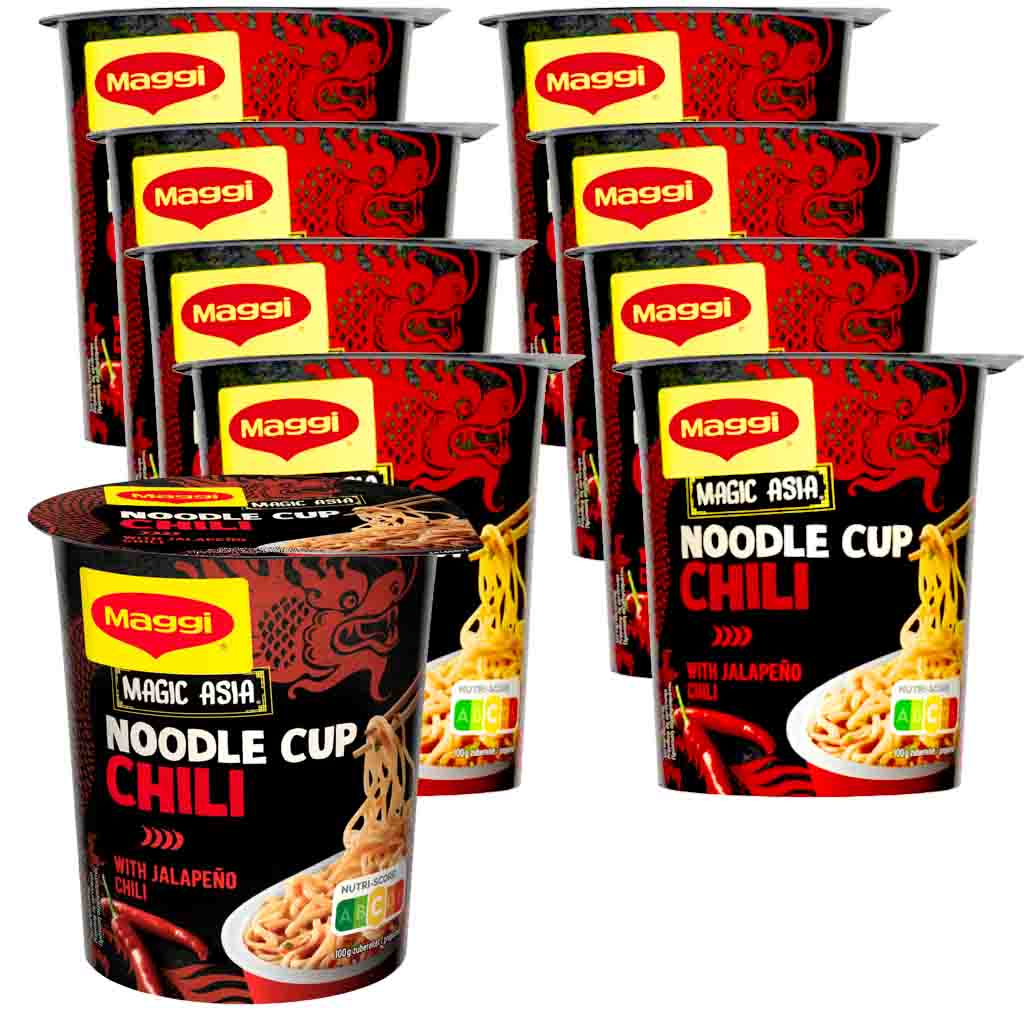 8x Maggi Magic Asia Noodle Cup Chili with Jalapeno Chili á 63g=504g MHD:30.5.25