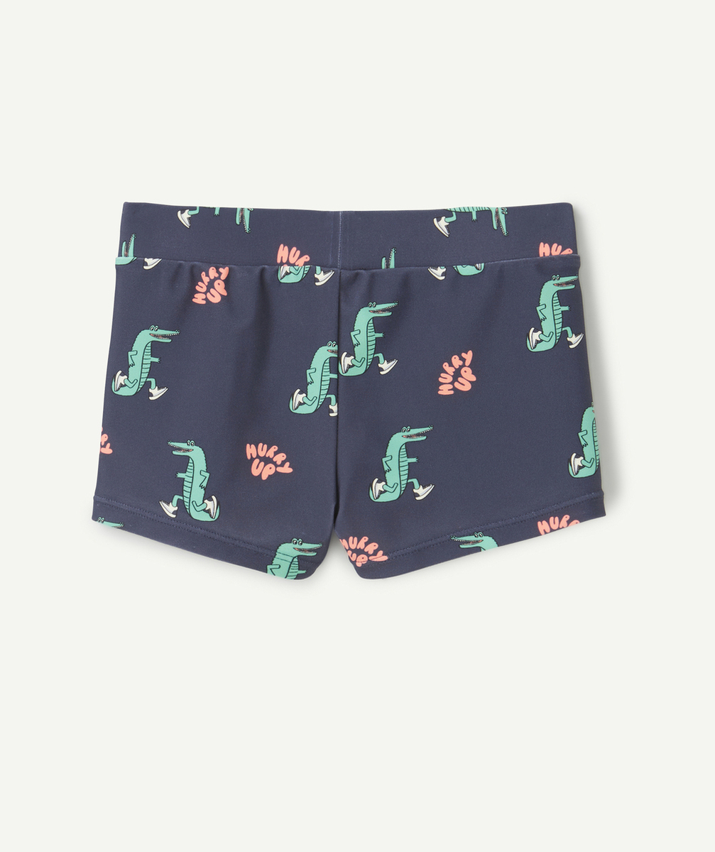 BOXER DE BAIN GARÇON EN FIBRES RECYCLÉES BLEU IMPRIMÉ CROCODILES