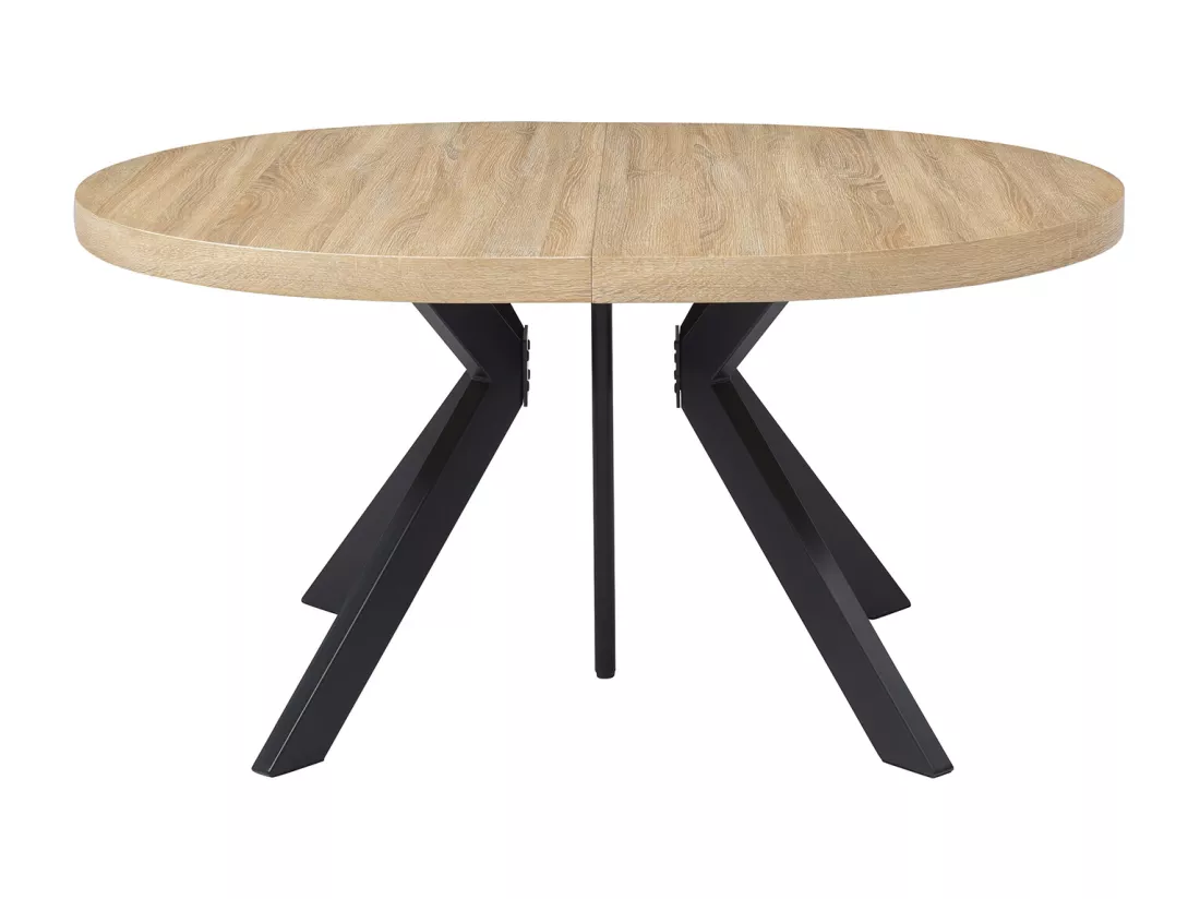 Table à manger extensible 6 à 12 couverts en MDF et acier - Naturel clair et Noir - KOMONI