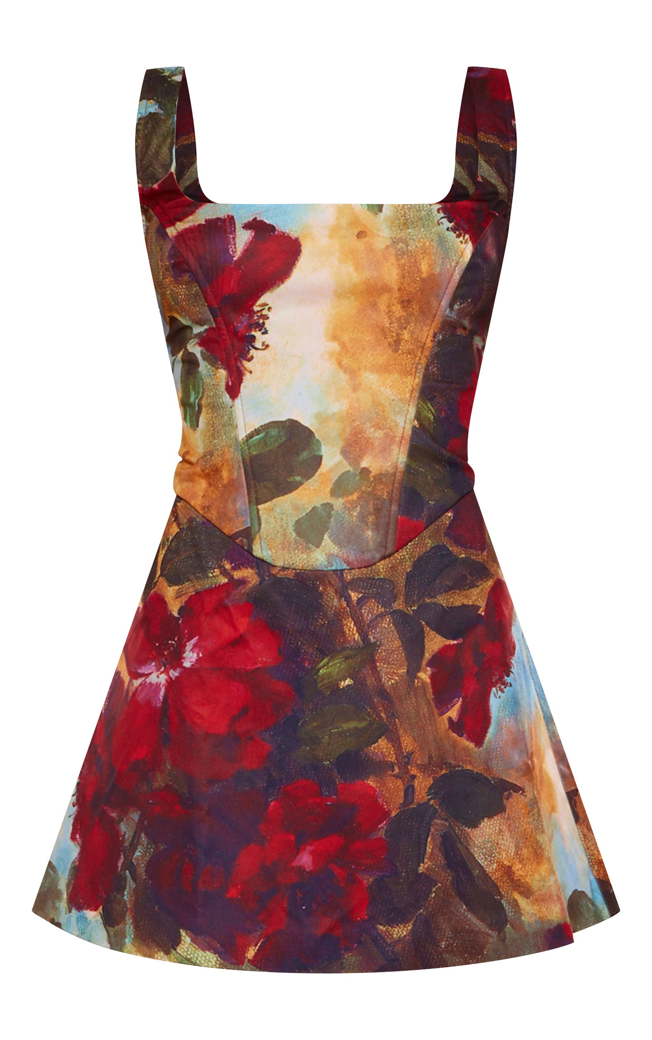 Rouge Foncé Robe Trapèze Corsetée À Imprimé Floral