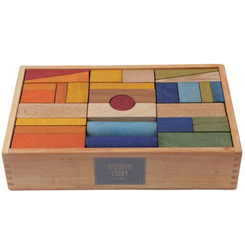Wooden story stapelblokken XL - regenboog - 63 st