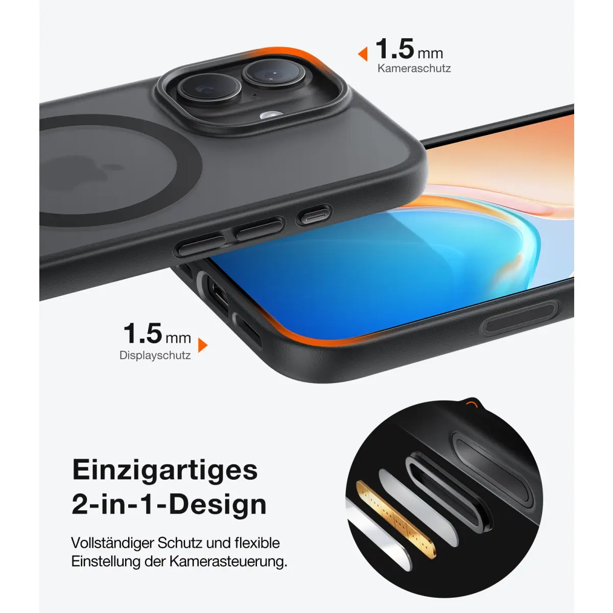 iPhone 17 Guardian Magnetic Series Hybrid Hardcase Hülle mit TPU Bumper - Schwarz