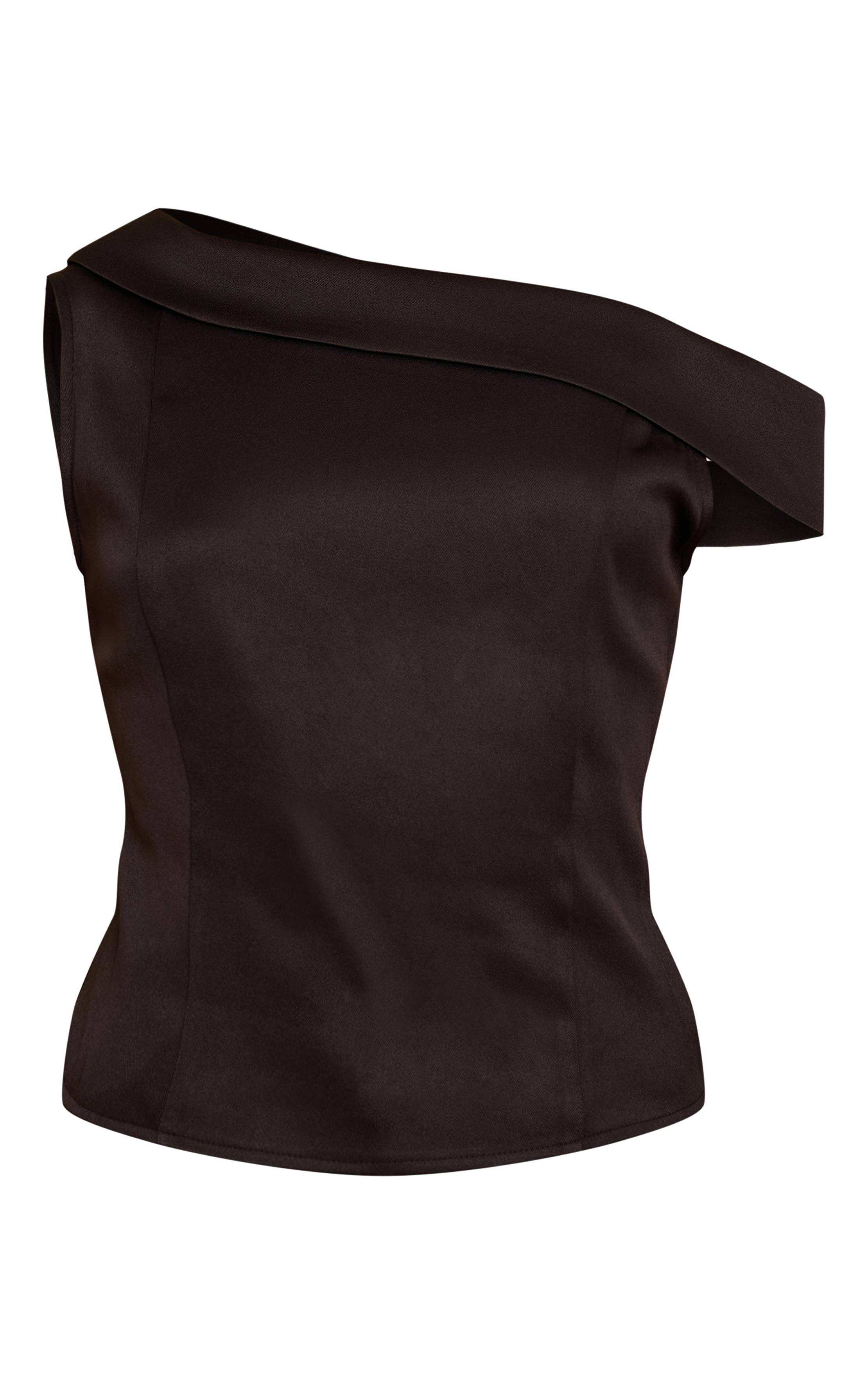 Noir Haut Asymétrique À Détail Plissé