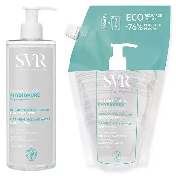 Água Micelar SVR Physiopure 400ml + Refil Ecológico 400ml para Pele Mista e Sensível