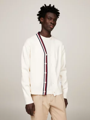 Cardigã oversized com decote em V e estampa listrada global