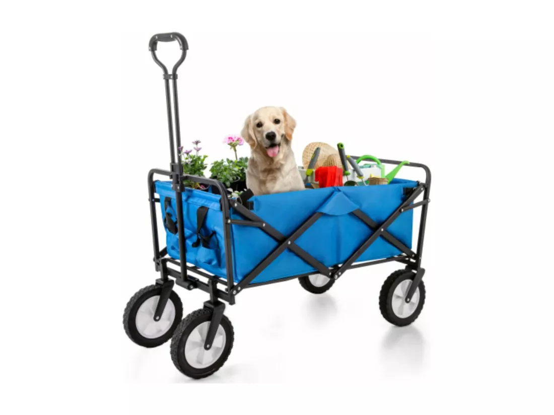 Remorque pliante tout-terrain pour wagon de jardinage, bleu