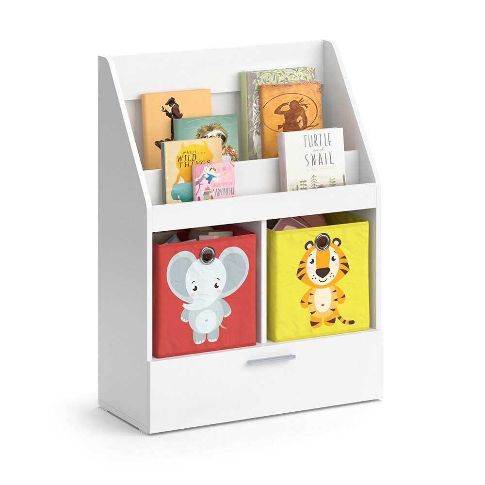 Vicco Kinderregal Bücherregal Wandregal Luigi Weiß 72x96 cm modern Kinderzimmer Regal Spielzeugregal Dekoregal Standregal Aufbewahrungsregal Würfelregal Schublade Ablage Fach freistehend Faltbox