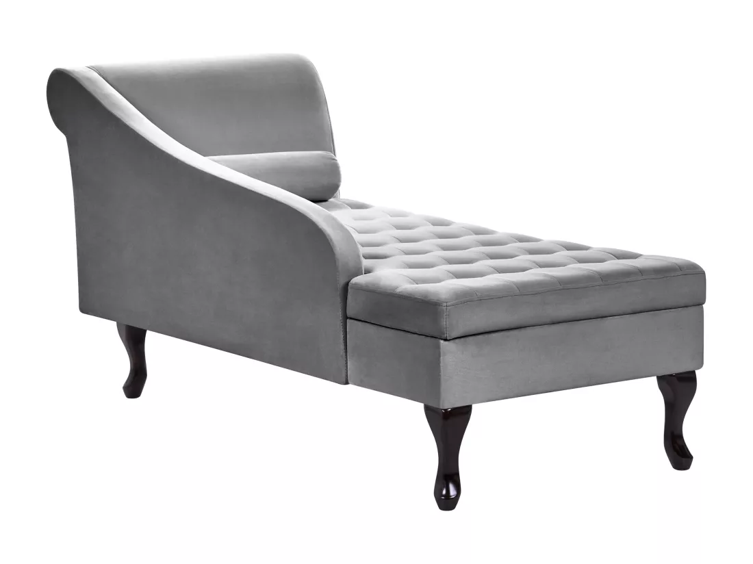 Chaise longue côté droit en velours gris clair avec rangement PESSAC