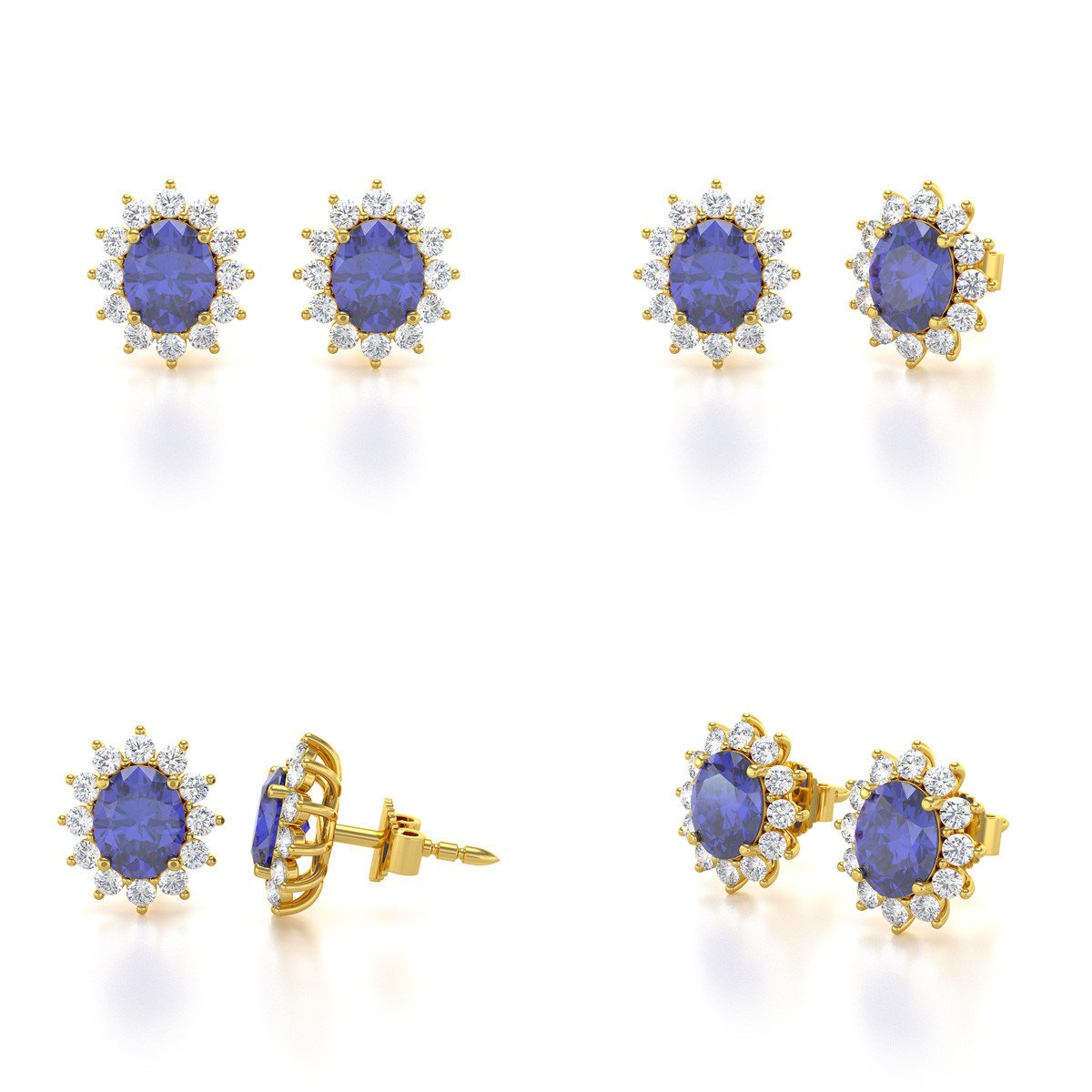 Boucles d'oreilles ADEN Or 585 Jaune Fleur Tanzanite et Diamants 1.25grs