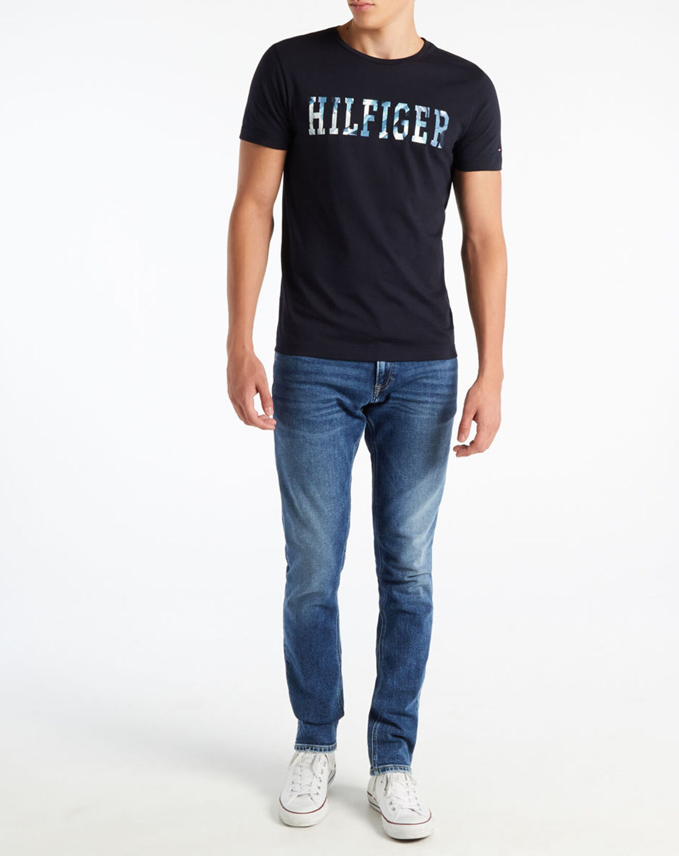 Tommy Hilfiger T-Shirt 100% Coton Bio Logo Floral bleu marine