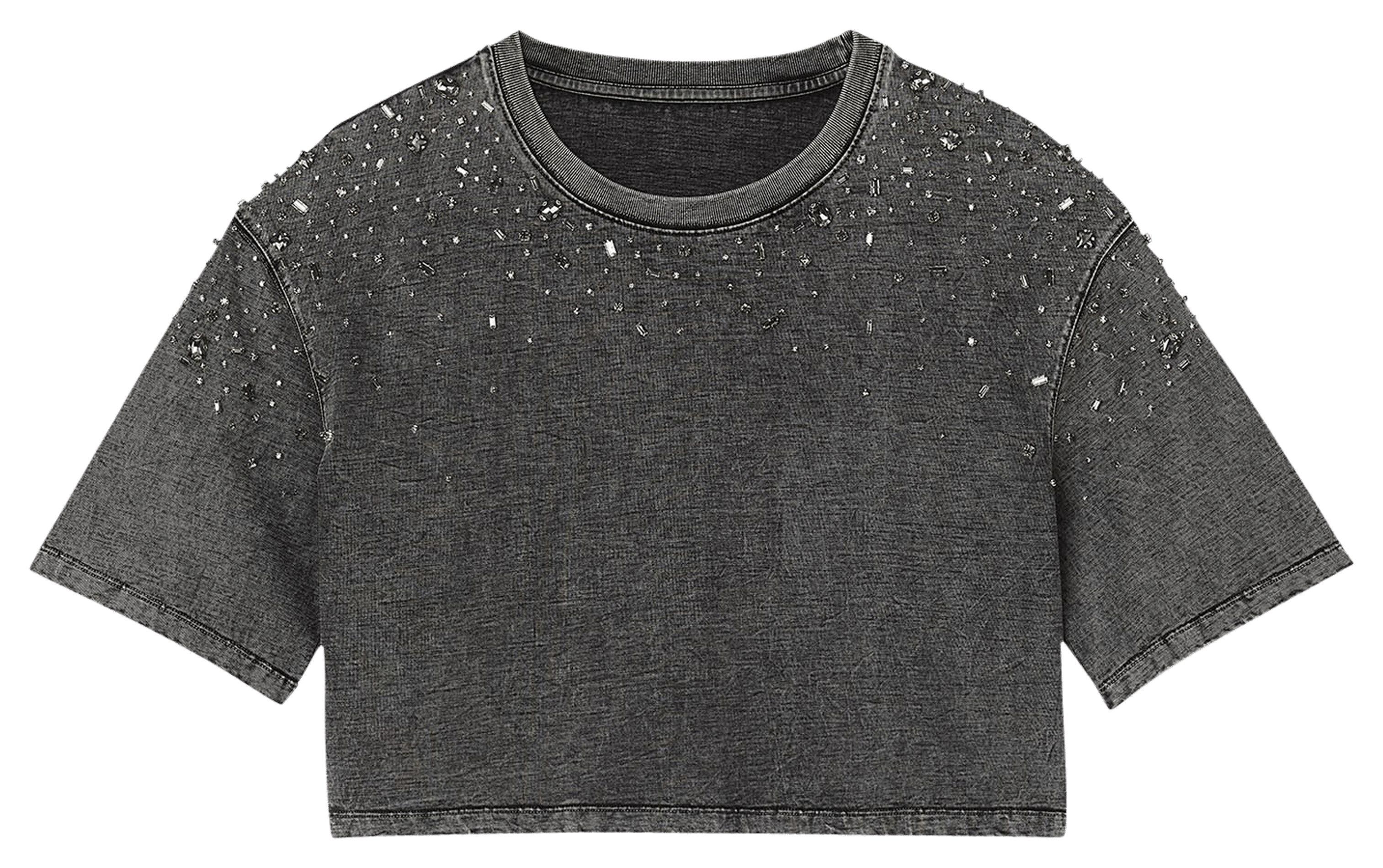 Tee-shirt droit col rond en coton | Gris