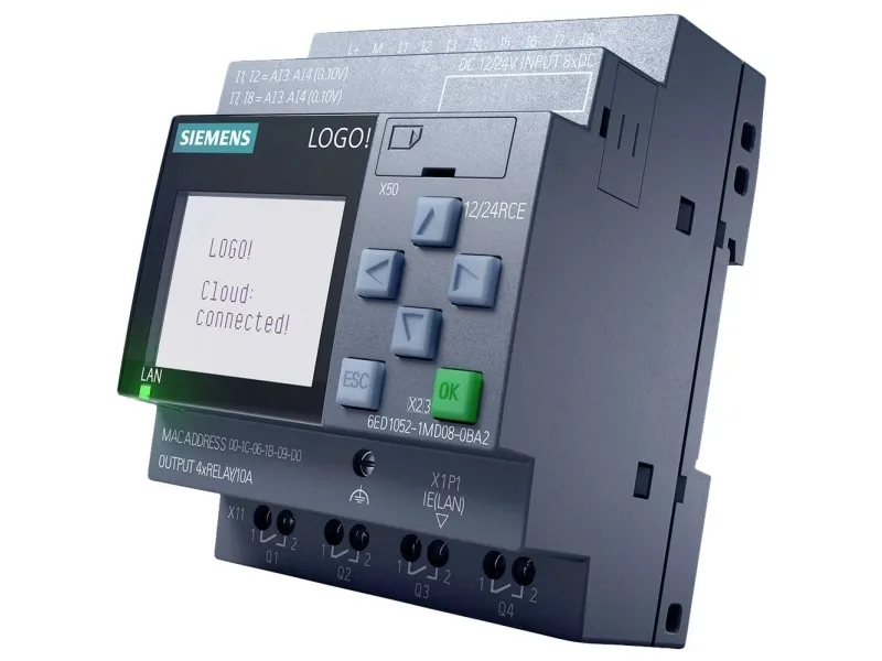 LOGO! 12/24RCE, logiskmodul, display forsyningsspænding / I/O: 12/ 24 V DC/relæ, 8 DI (4 AI)/4 DO, h
