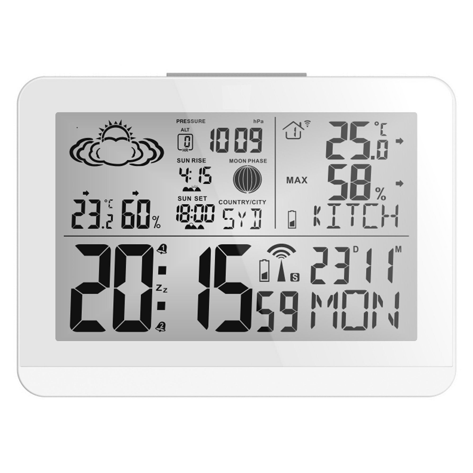 MiravalModerne Design Funk-Wetterstation mit Aussensensor bennenbar