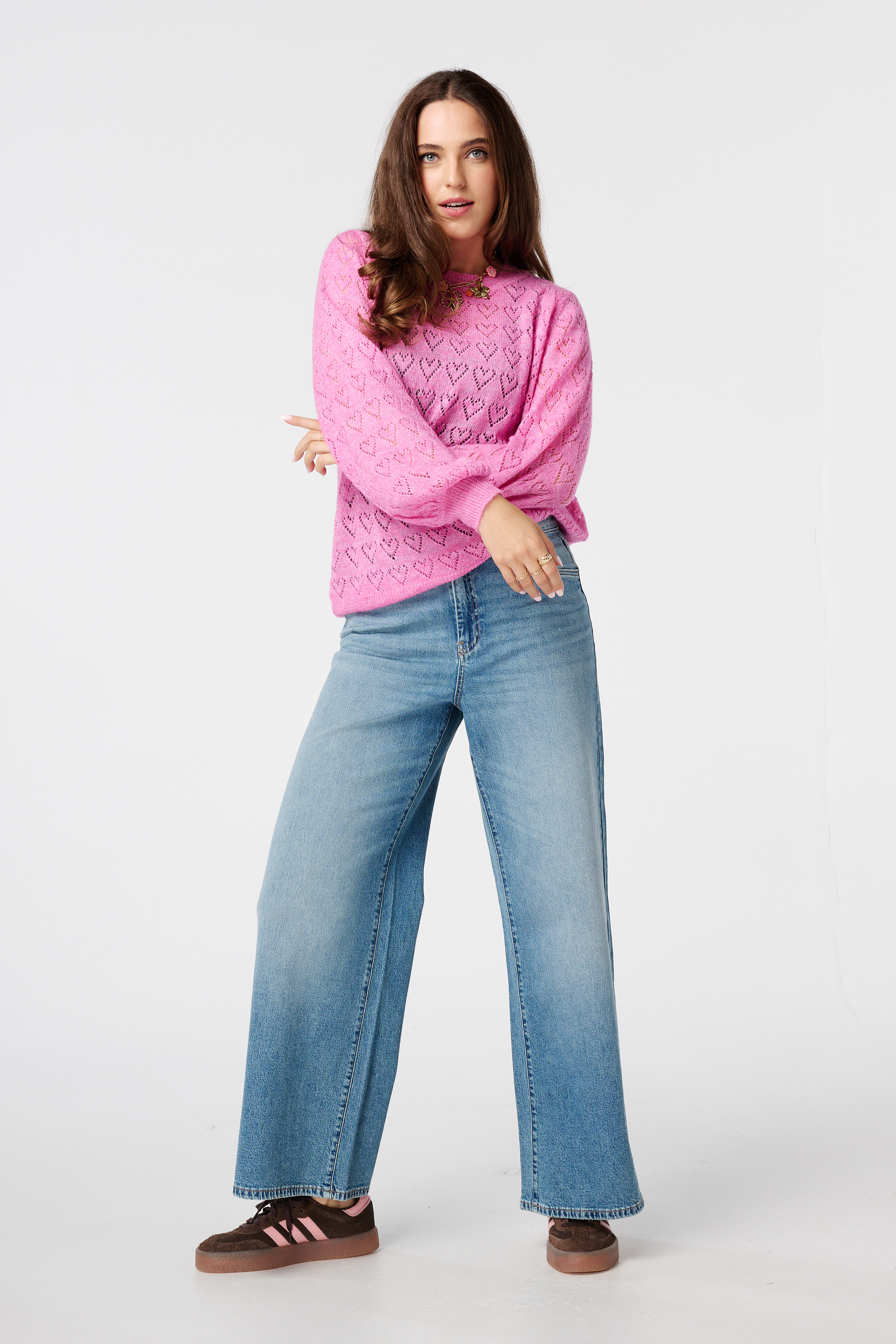 Ajour trui met hartjes patroon Pink