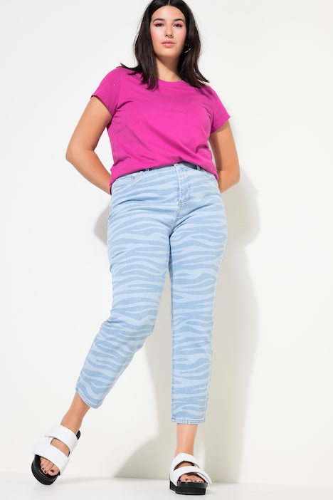 Mom-Jeans, Wide Legs, Zebra-Print, 5-Pocket