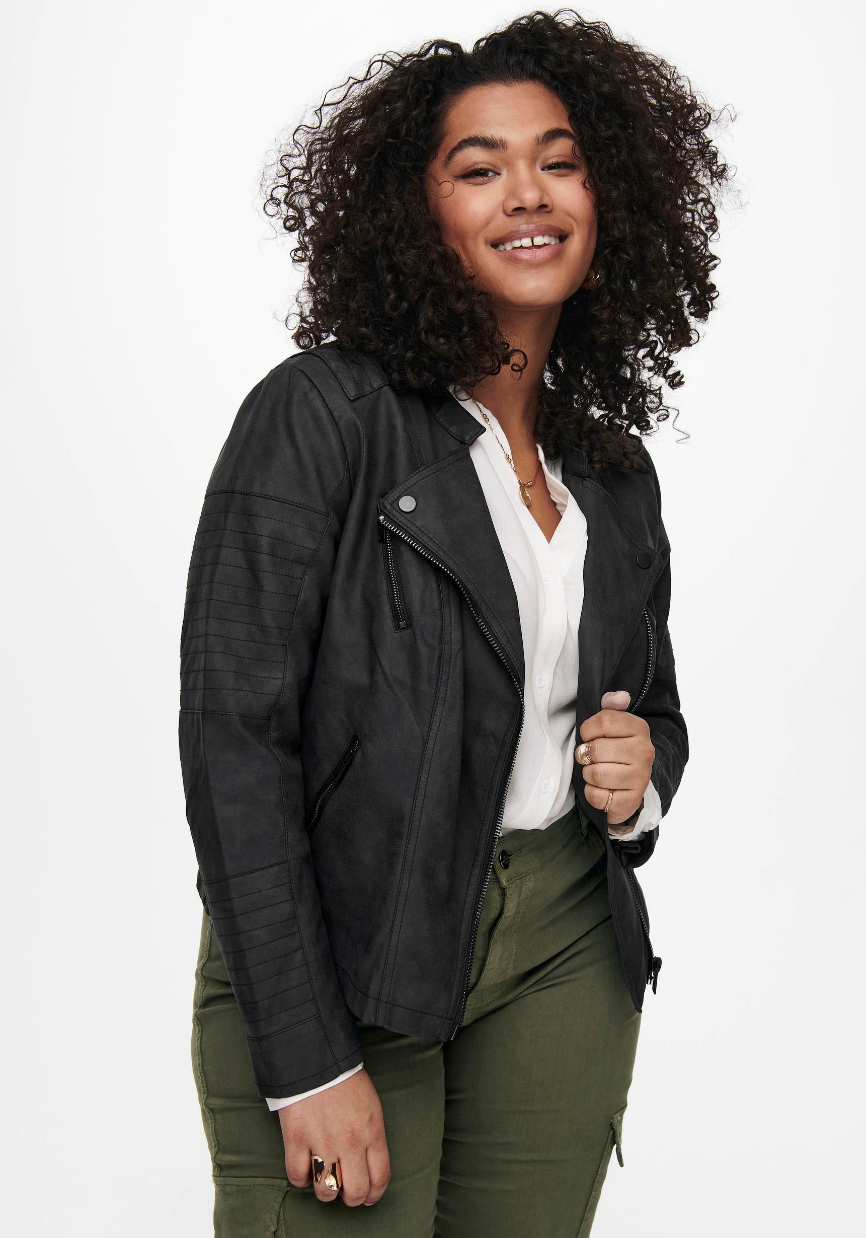 ONLY CARMAKOMA Lederimitatjacke »CARAVANA FAUX LEATHER BIKER OTW« mit Biker-Details