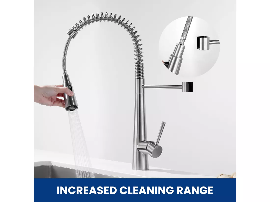 Mitigeur Cuisine à Ressort Cecipa max avec 3 Modes de Sortie D'eau - Mitigeur avec Douchette Extractible Robinet Pivotant à 360° Brossé,EU Modèle