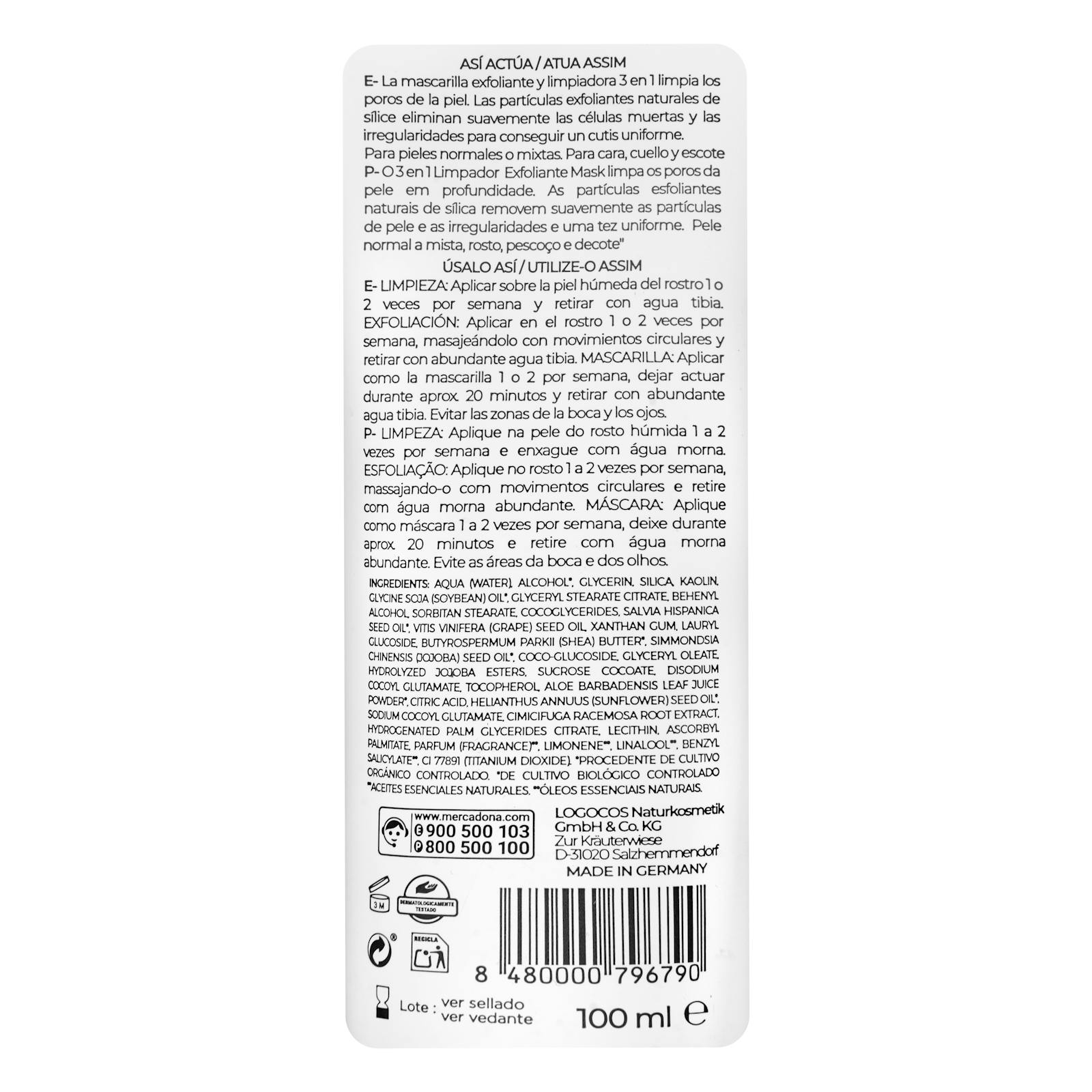 Nettoyant, gommage et masque pour le visage à l'argile blanche