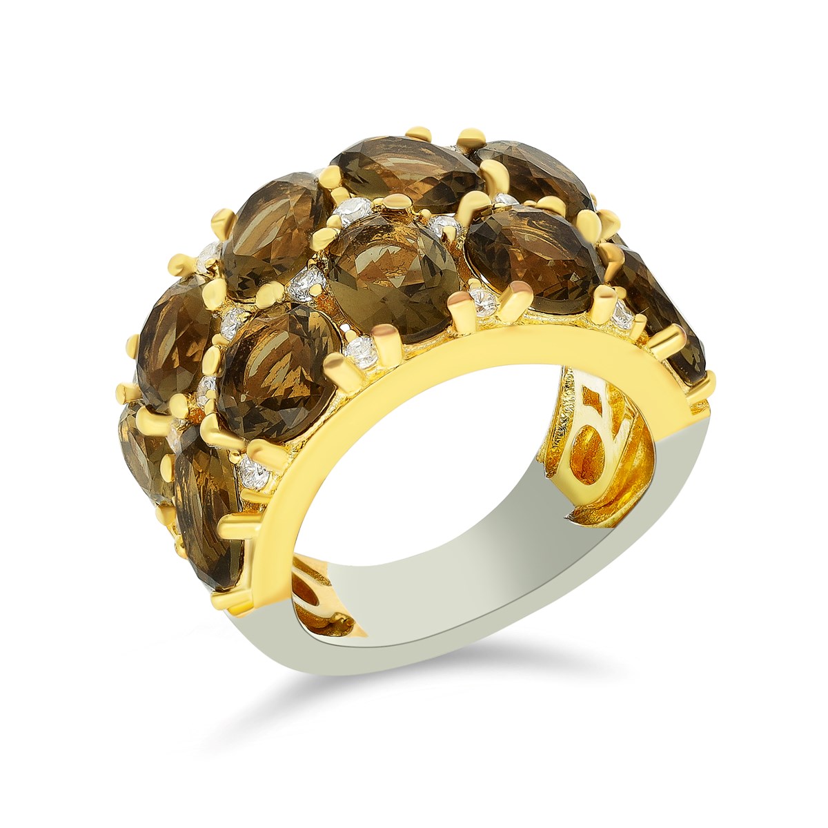 Bague Argent Dorée Pierres Baroques Brun