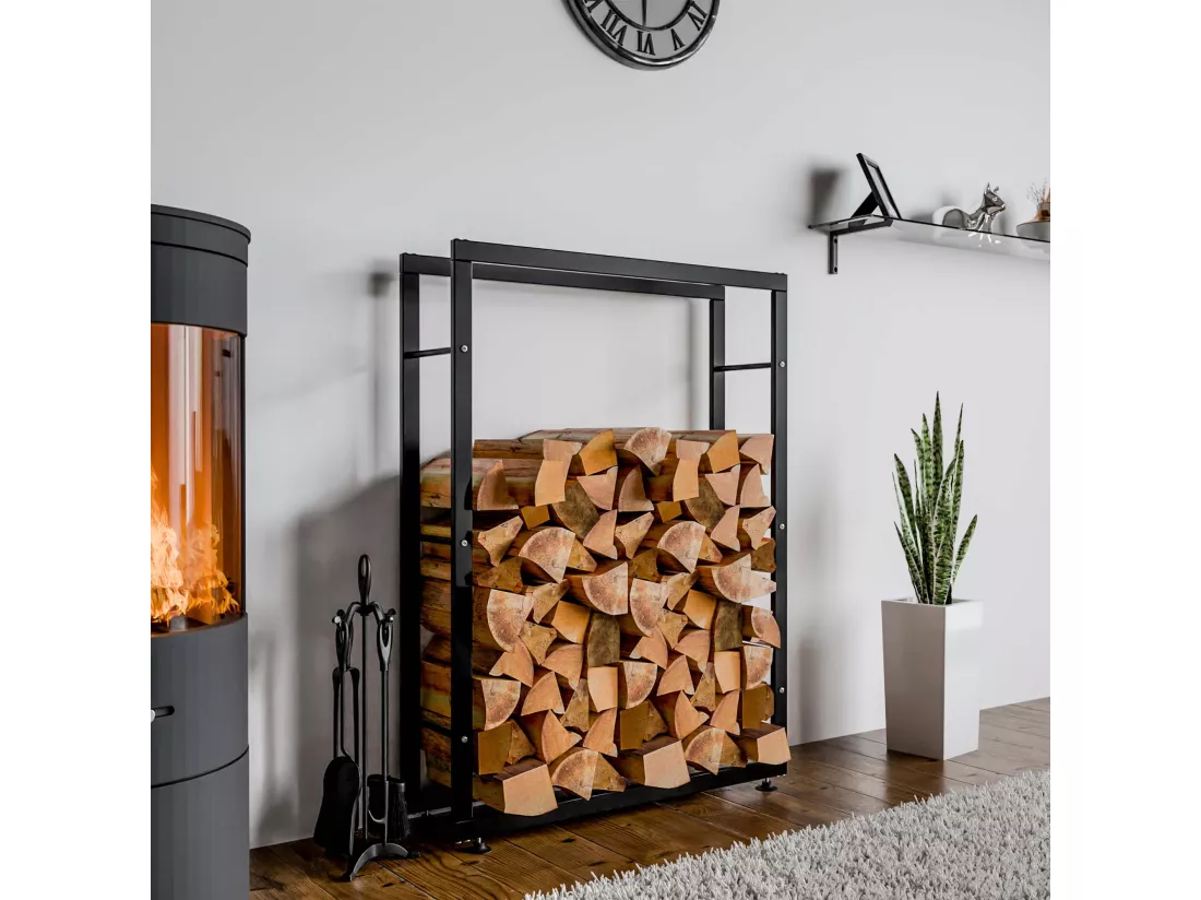 Etagère bois de cheminée - Métal - 25x80x150 cm - Noir - Keri V2