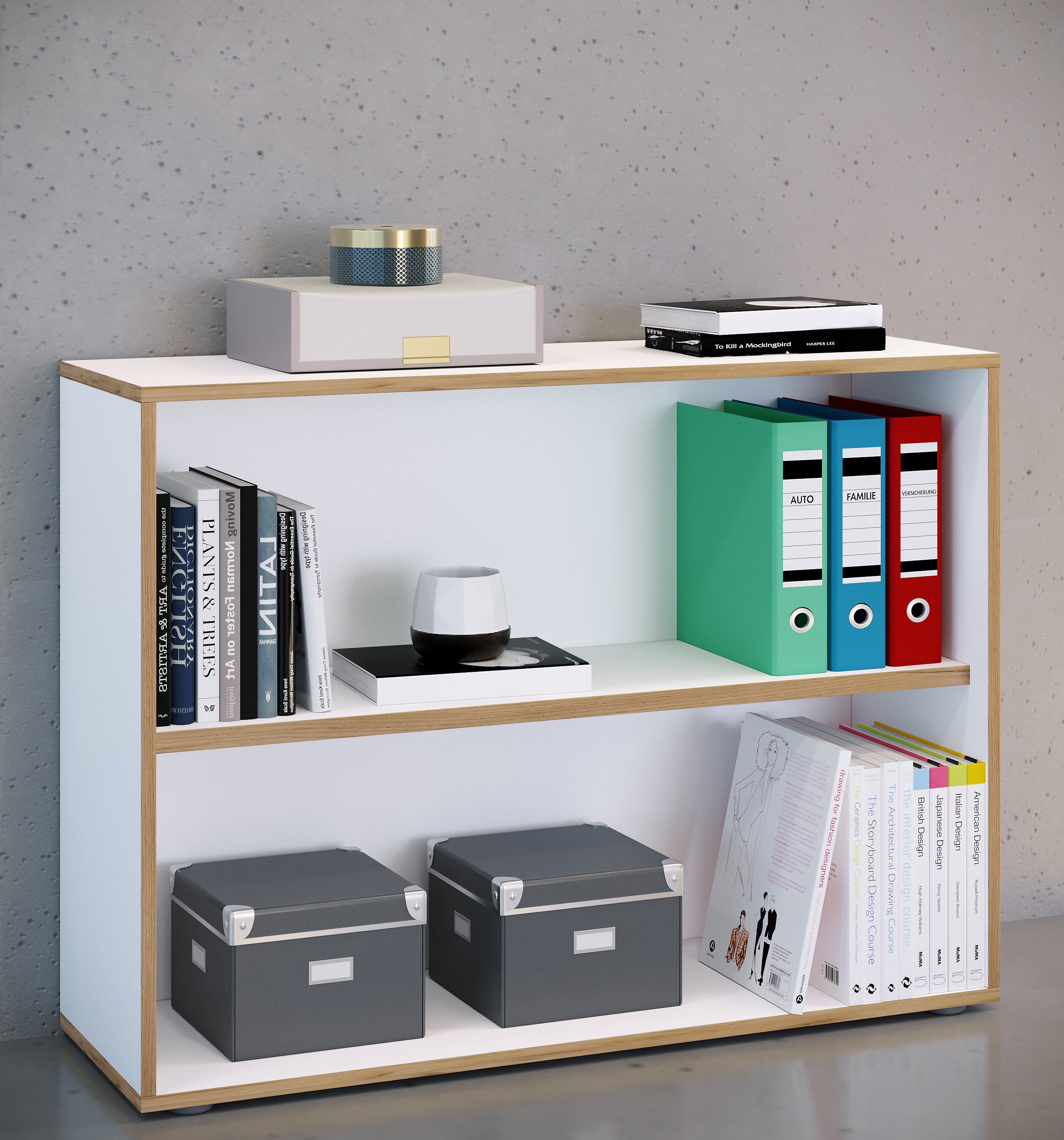 VCM Holz Büro Stand Regal Bücher Ordner Aktenregal Ordnerregal Bücherregal Salia 2fach B. 100 cm