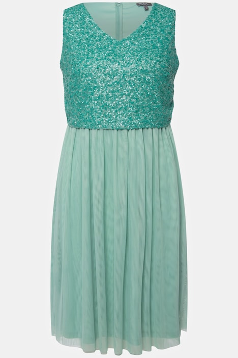 Midikleid, Pailletten, V-Ausschnitt, ärmellos