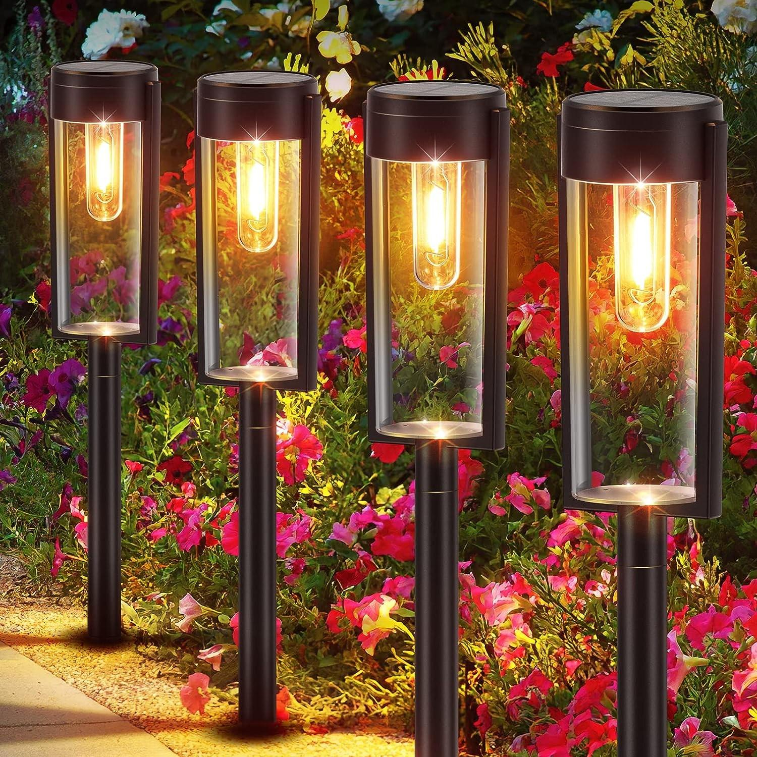 (4er Set) LED Solar Lampe Outdoor Gartenleuchte Laterne mit Glühbirne Wasserfest IP65 - Warmweiss