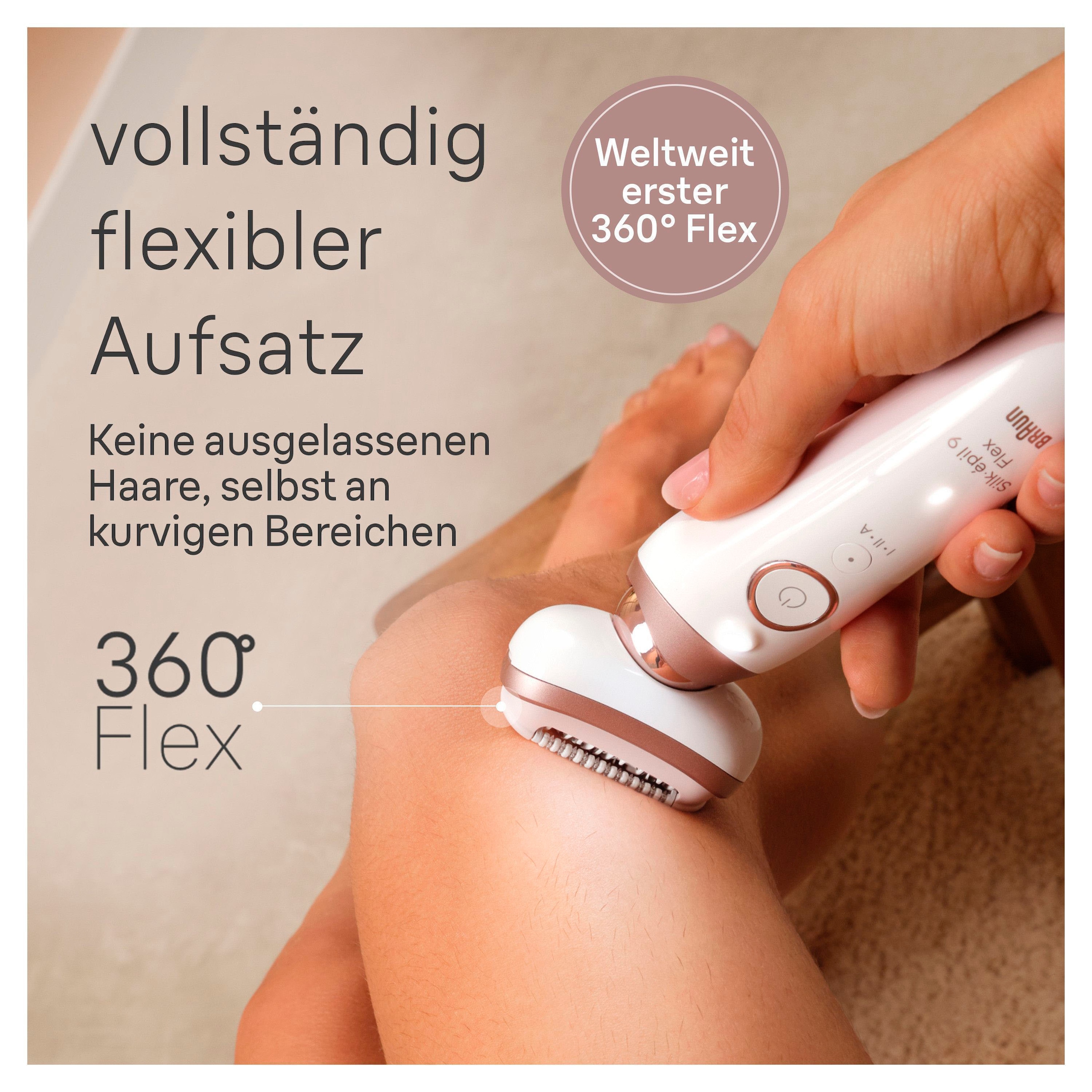 Braun Epilierer »Silk-épil Flex 9 9-360« mit Rasier-, Trimmer- & Peelingaufsatz, Mini-Rasierer für das Gesicht