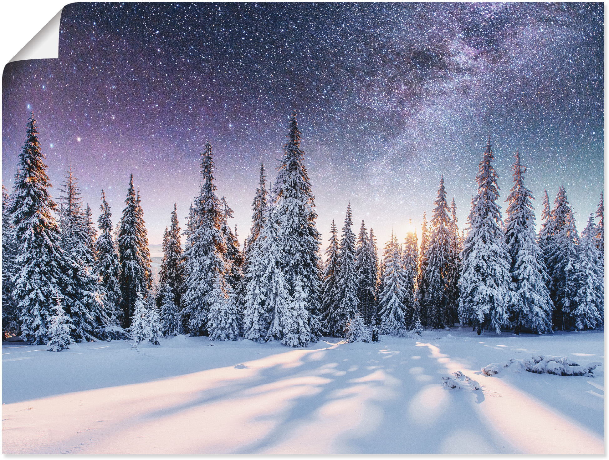 Artland Wandbild »Tannenwald im Schnee vorm Sternenhimmel« Berge & Alpenbilder 1 Stk. tlg. als Alubild, Outdoorbild, Leinwandbild, Poster in verschied. Grössen