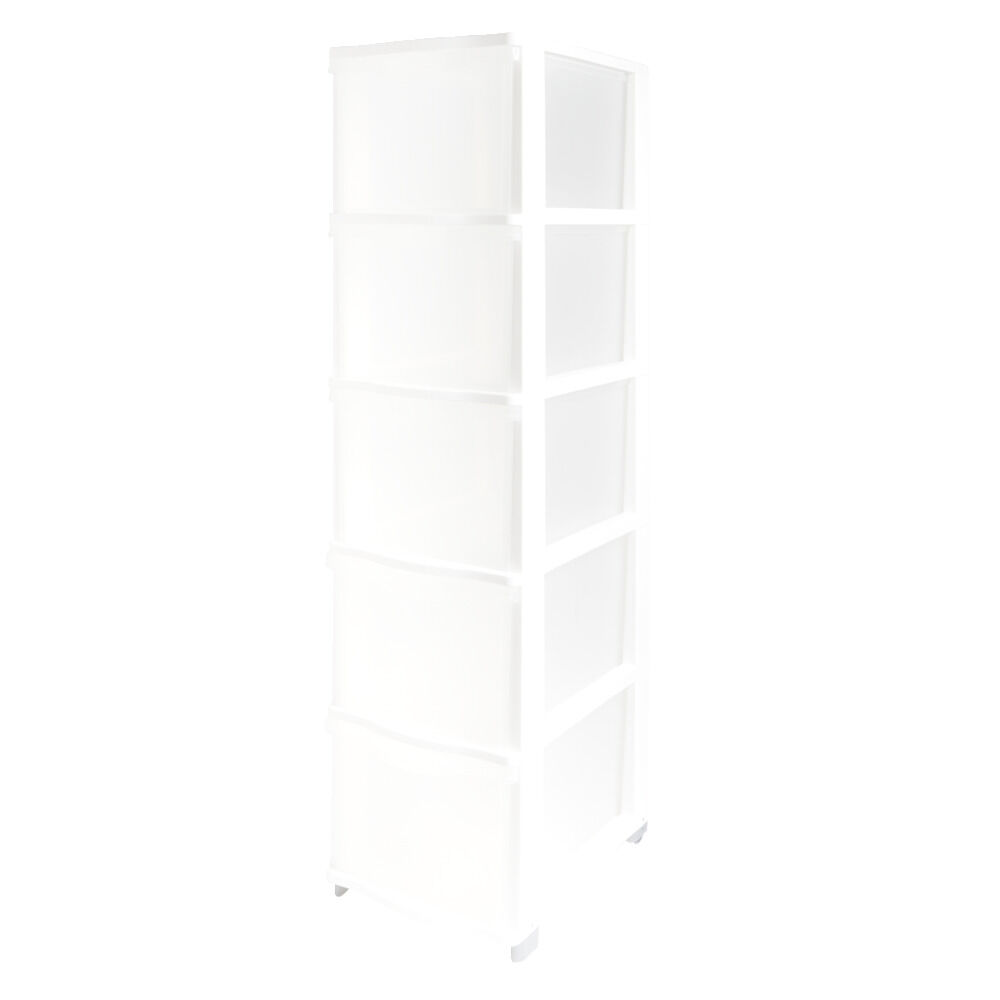 Tour de rangement 5 tiroirs plastique blanc 37x27xH103cm