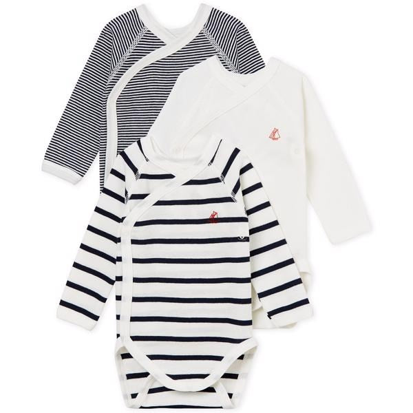 Bodies ML 3 Pack White/Navy - Petit Bateau → Luksusbaby.dk