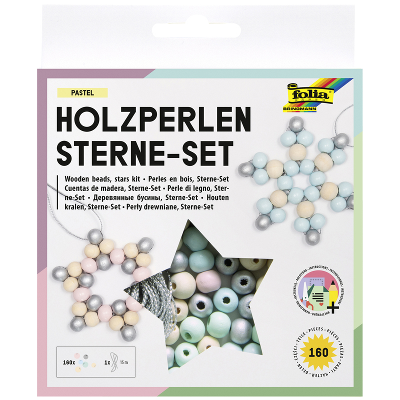 Folia Holzperlen Sterne-Set, pastel, assortiert