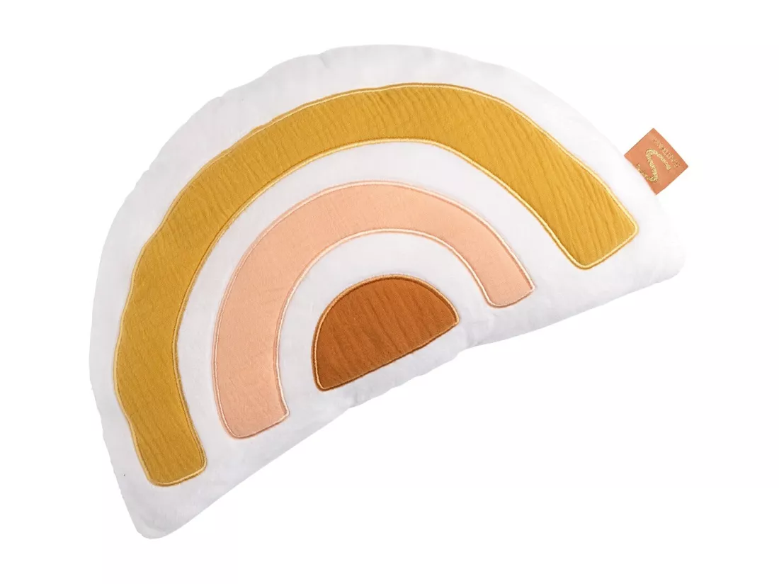 Coussin arc en ciel 35x20cm en coton blanc