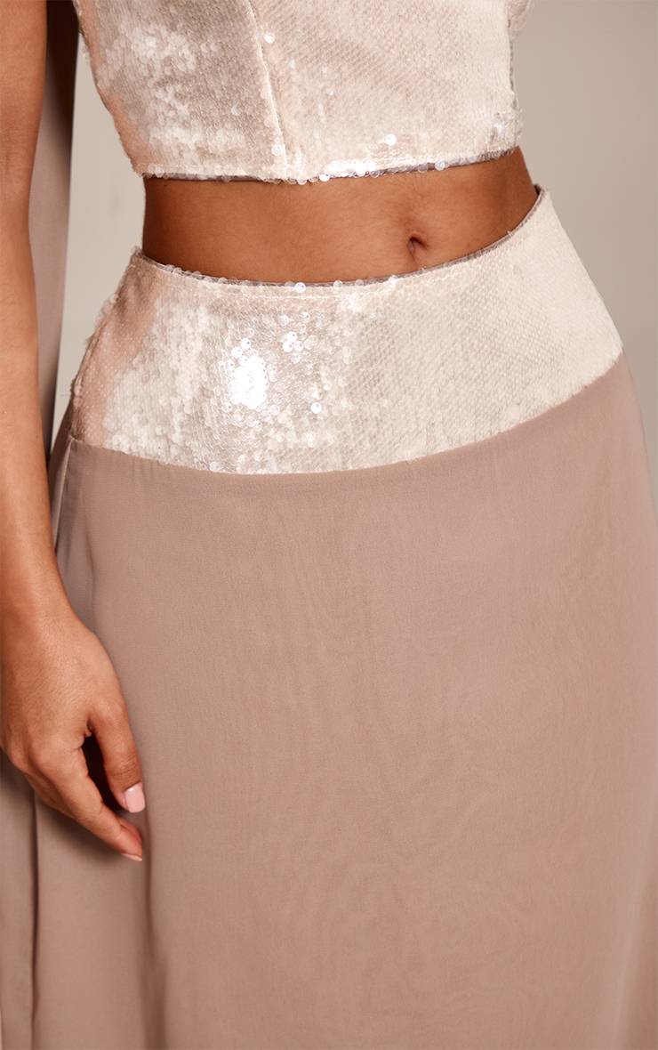 Champagne Jupe Longue Taille Petite Avec Ceinture À Sequins