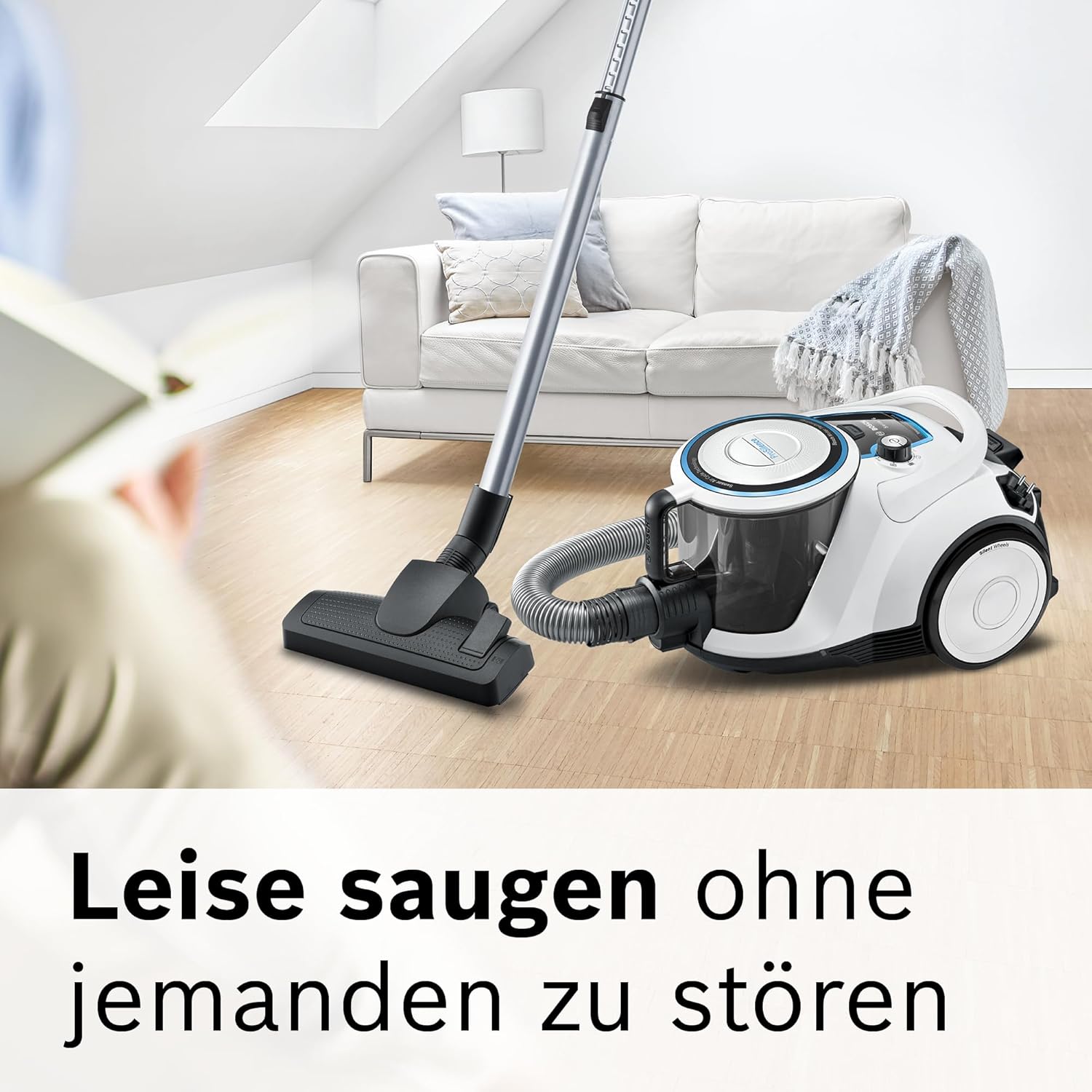 Bosch Staubsauger beutellos Serie 6 BGC41LSIL, Bodenstaubsauger, ideal für Allergiker, Hygiene-Filter, für Parkett, Teppich, Fliesen, leise, langes Kabel, Polster-Düse, weiß