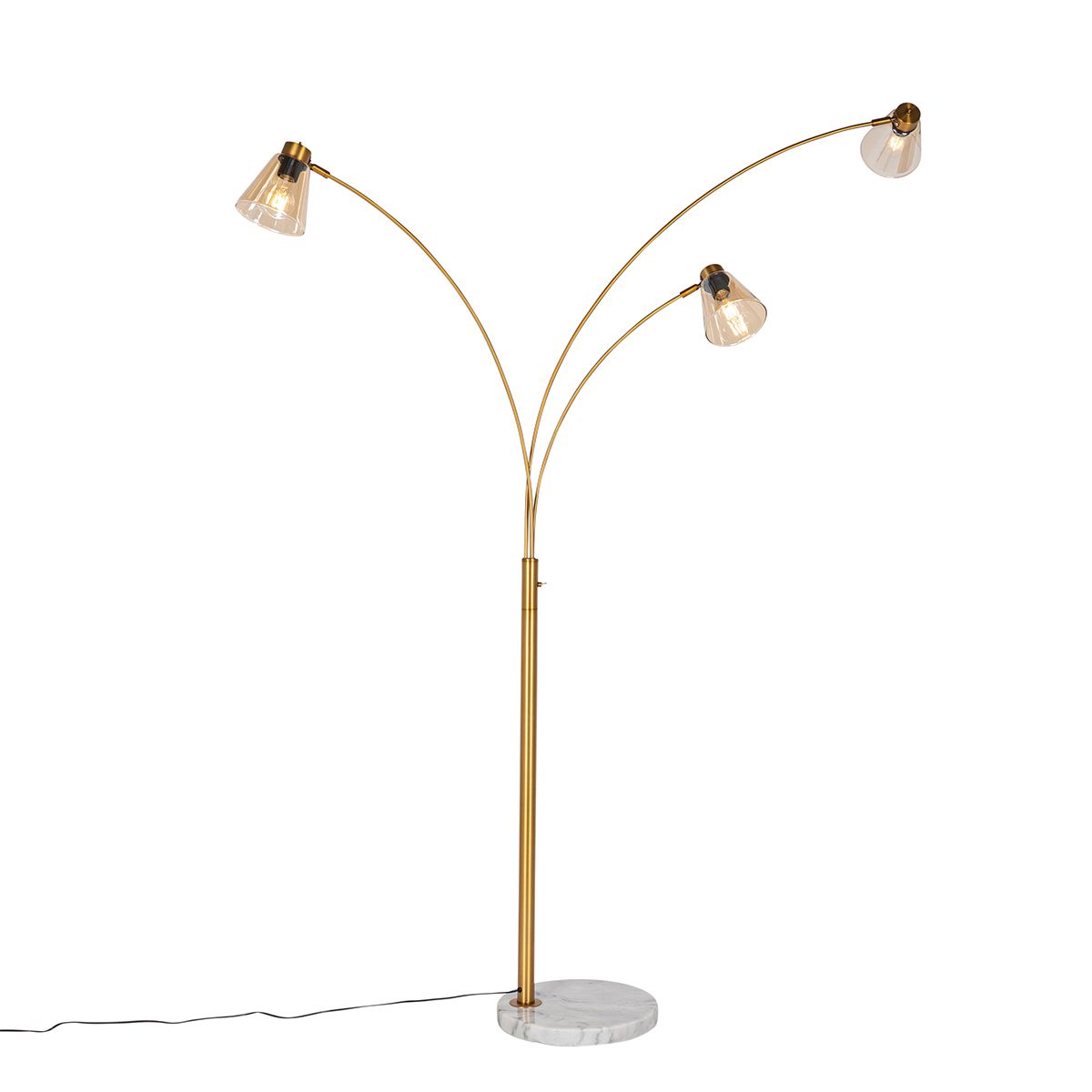 Booglamp brons met marmer en amber glas 3-lichts - Nina