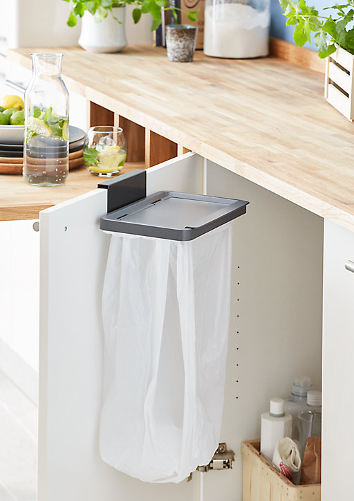 Support porte de placard pour sacs poubelles Kora GoodHome gris anthracite